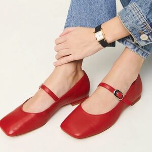 Reformation Red Mary Jane Flats